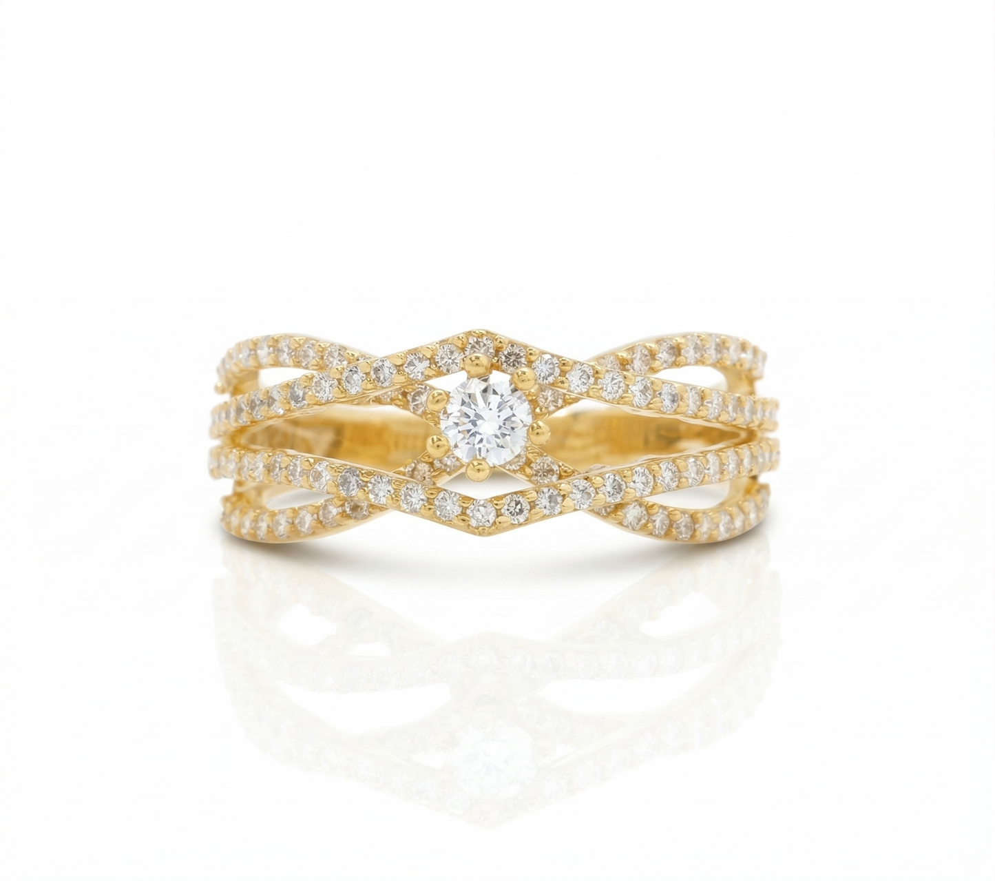 Criss Cross Solitaire Natural Diamonds Engagement Ring