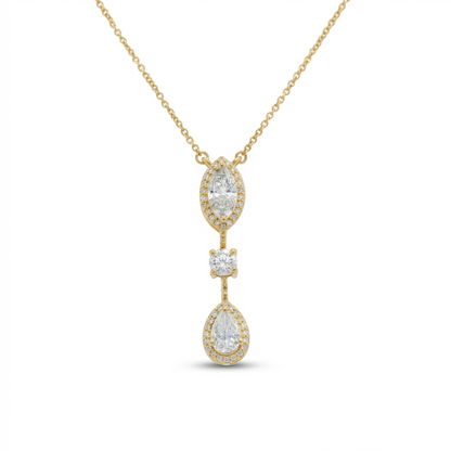Three Stone Halo Diamond Necklace
