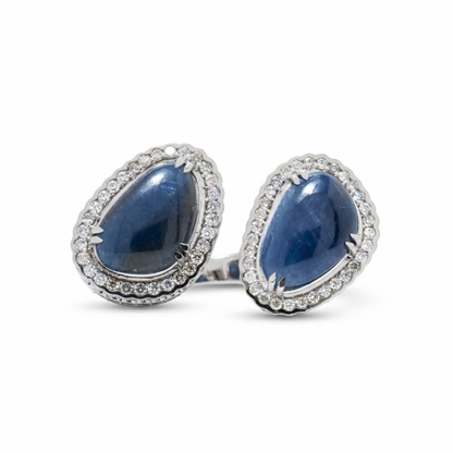Natural Blue Sapphire & Diamond Open Cuff Ring
