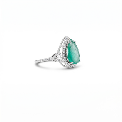 Natural Pear Emerald & Diamond Halo Ring