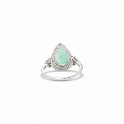 Natural Pear Emerald & Diamond Halo Ring