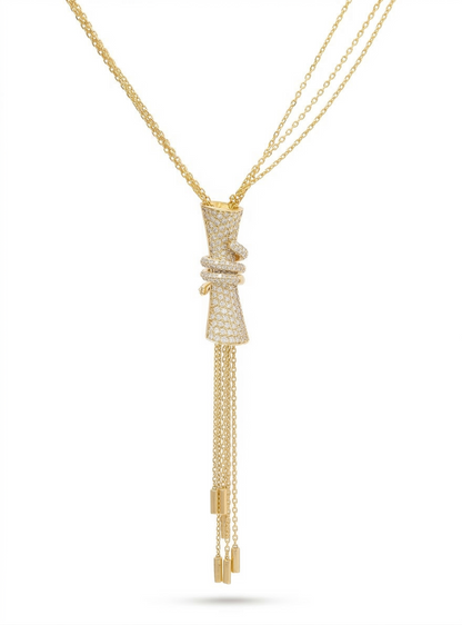 Cylindrical Diamond Charm Necklace with Gold tassels