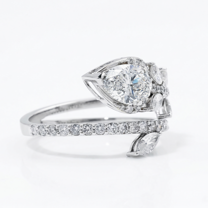 Pear Natural Diamond Leaf Ring - Nature-Inspired Statement