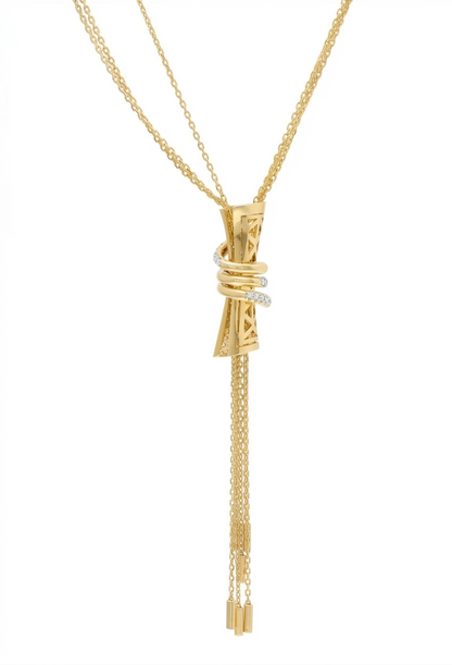 Cylindrical Diamond Charm Necklace with Gold tassels