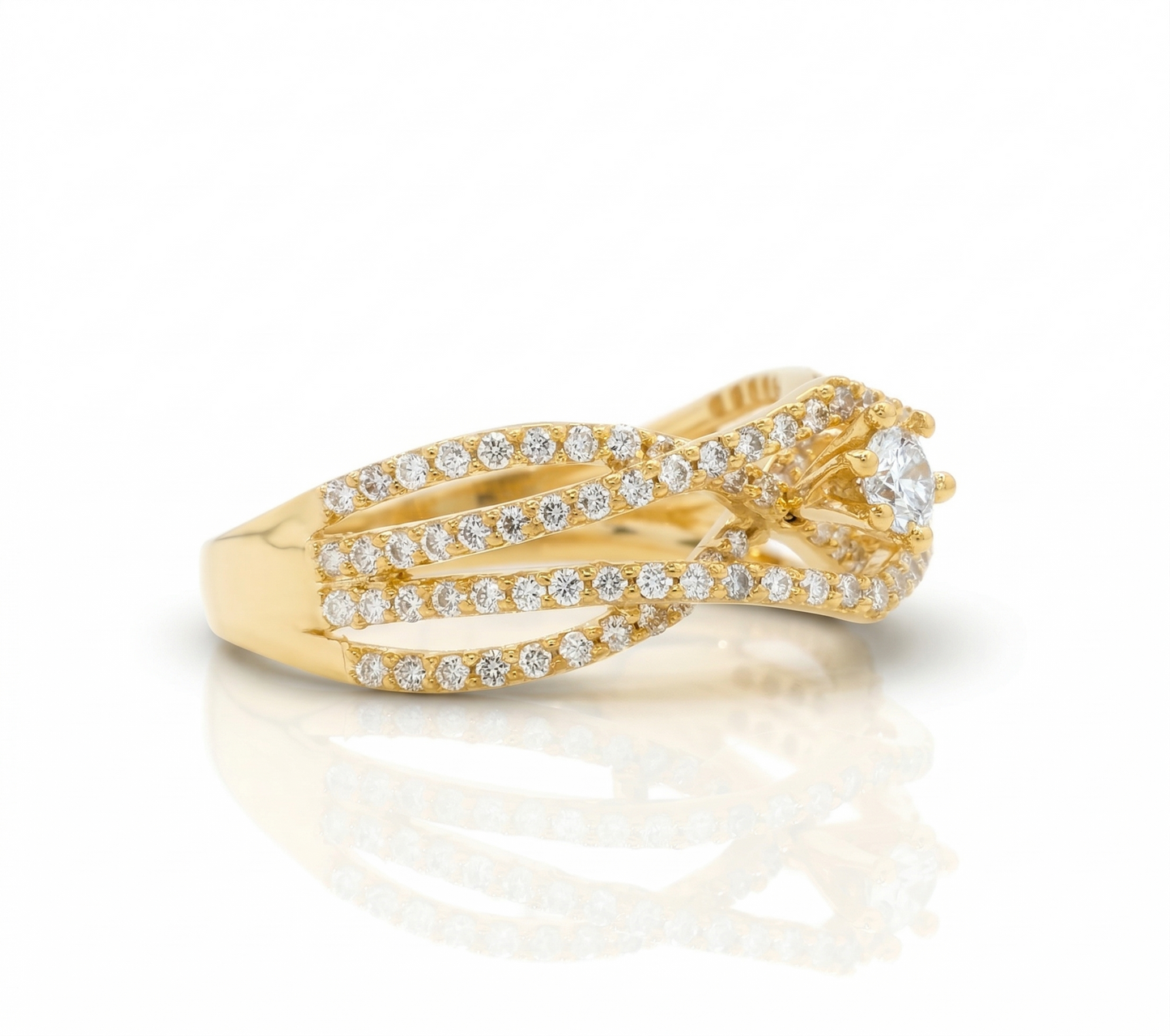 Criss Cross Solitaire Natural Diamonds Engagement Ring