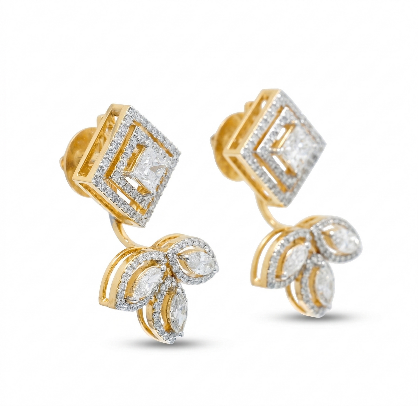 Geometric Leaf Halo Diamond Studs