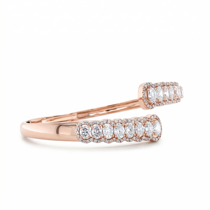 East West Oval Natural Diamond Hinged Openable Bangle