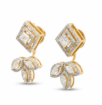 Geometric Leaf Halo Diamond Studs