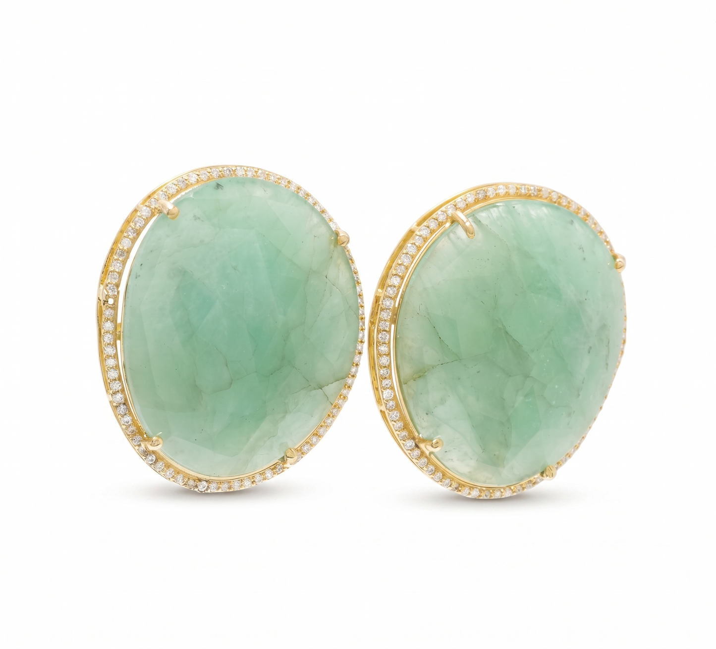 Oval Natural Emerald & Natural Diamond Halo Earrings