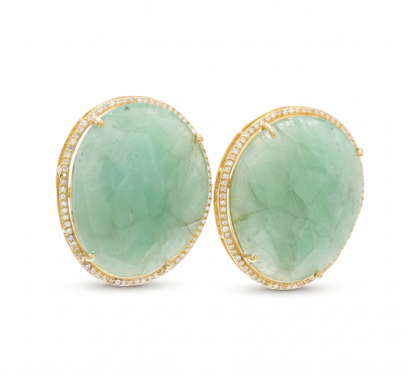 Oval Natural Emerald & Natural Diamond Halo Earrings