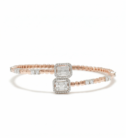 Halo Rectangular Natural Diamond Cuff Bracelet