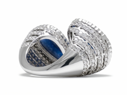 Natural Blue Sapphire & Diamond Open Cuff Ring
