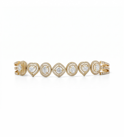 Multi-Shape Natural Diamond Double Halo Bracelet
