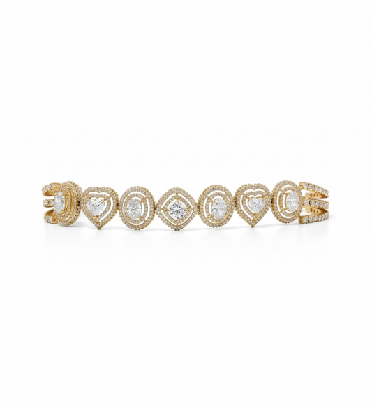 Multi-Shape Natural Diamond Double Halo Bracelet