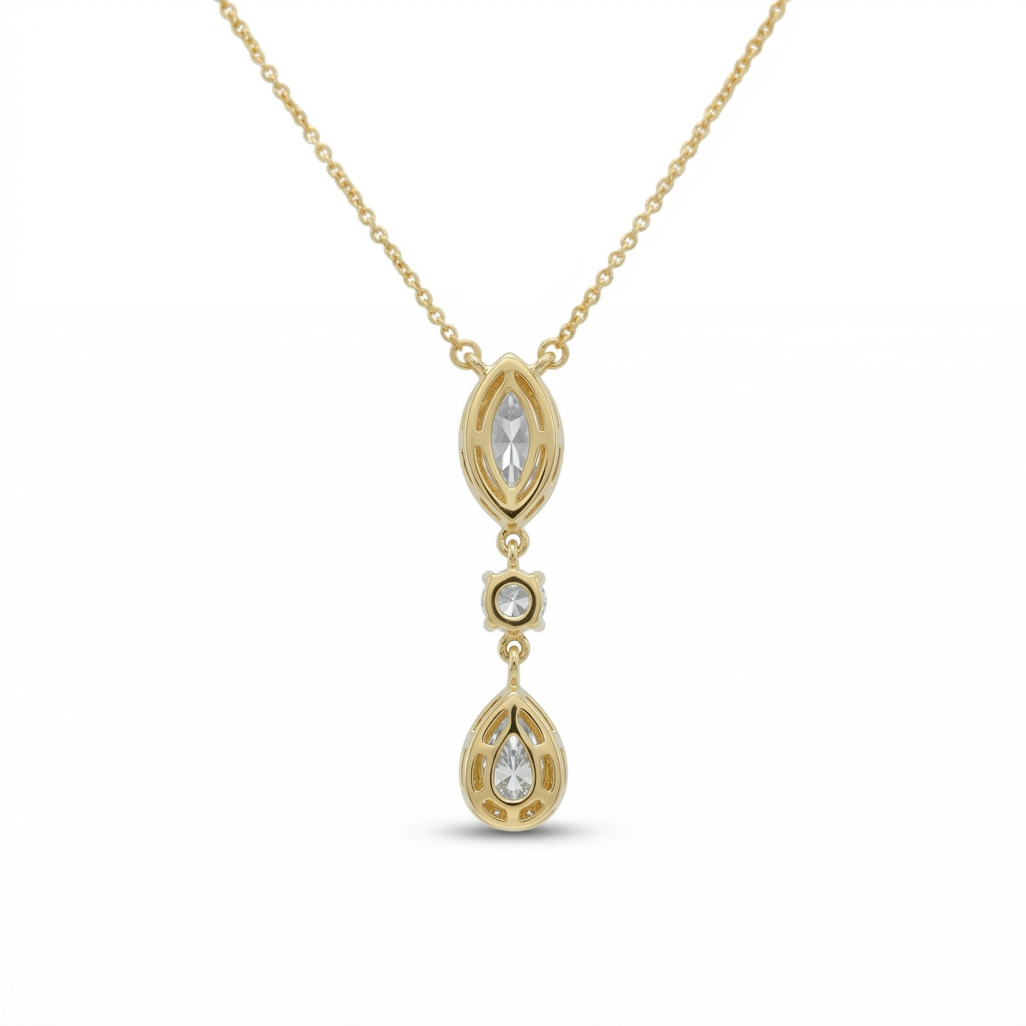 Three Stone Halo Diamond Necklace