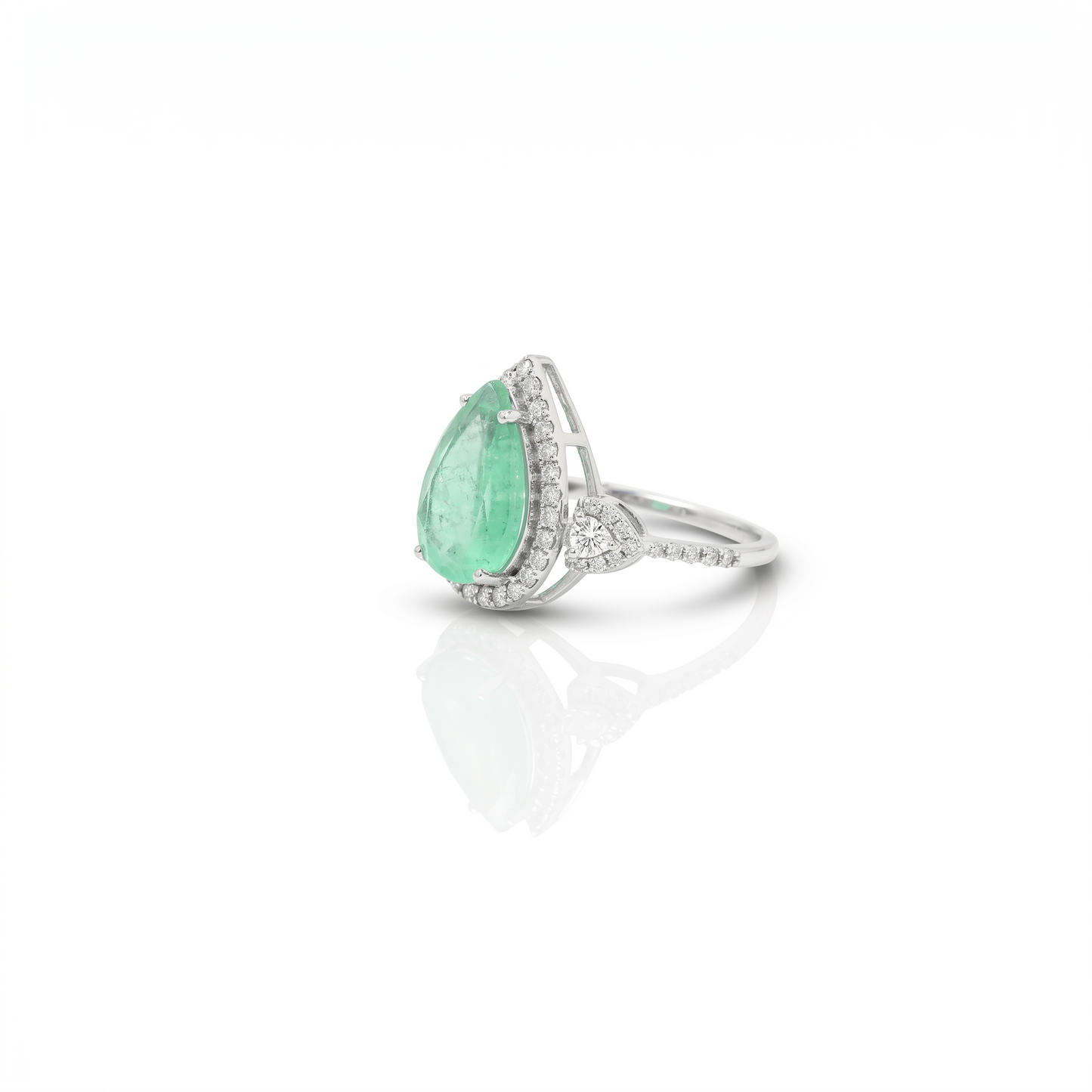 Natural Pear Emerald & Diamond Halo Ring