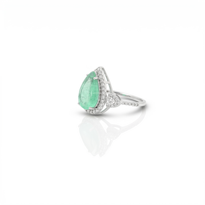 Natural Pear Emerald & Diamond Halo Ring