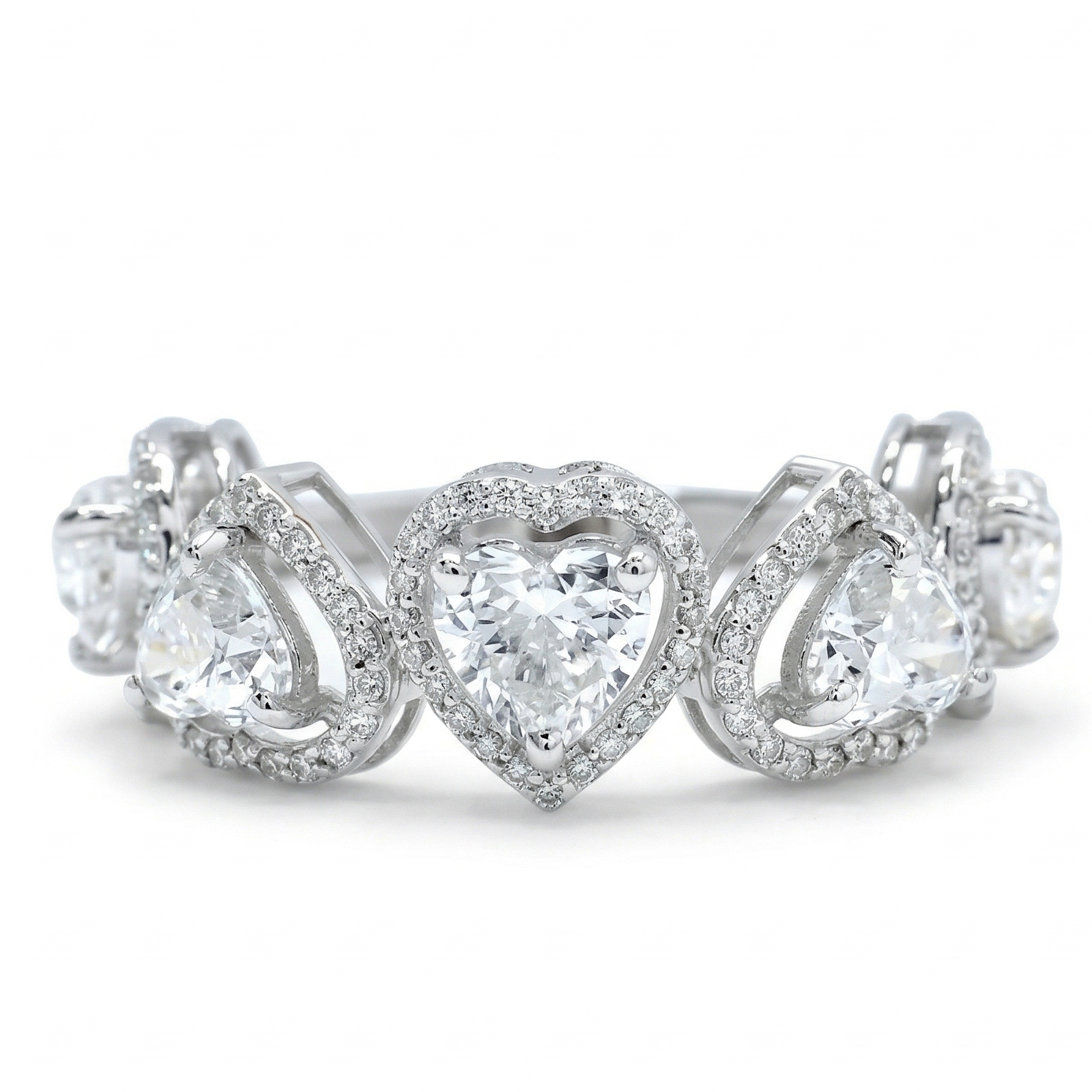 Heart Diamond Halo Eternity Band Ring