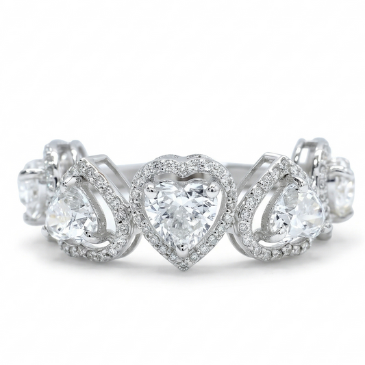 Heart Diamond Halo Eternity Band Ring