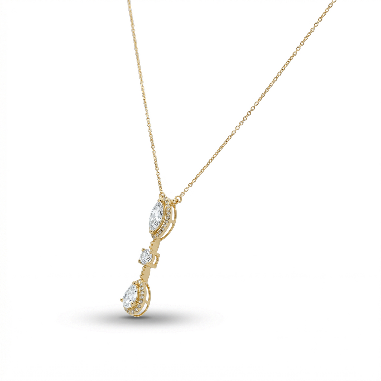Three Stone Halo Diamond Necklace