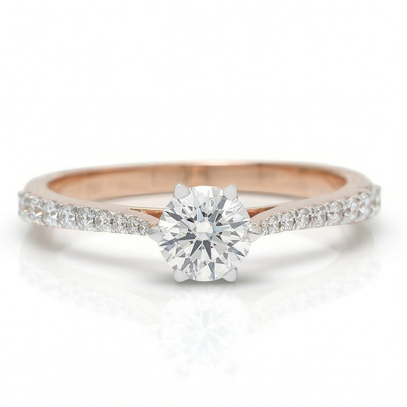 Round Solitaire Natural Diamond Wedding Band Ring
