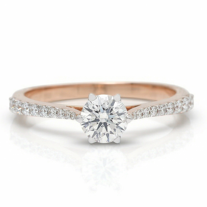 Round Solitaire Natural Diamond Wedding Band Ring