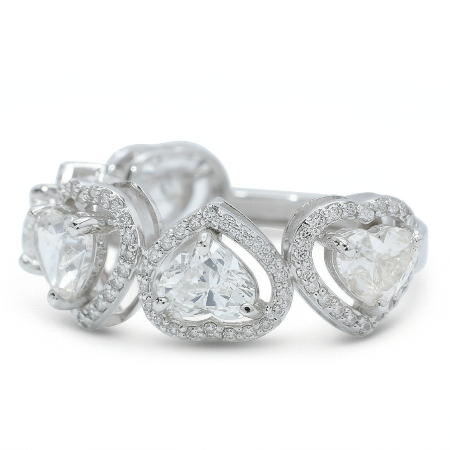 Heart Diamond Halo Eternity Band Ring