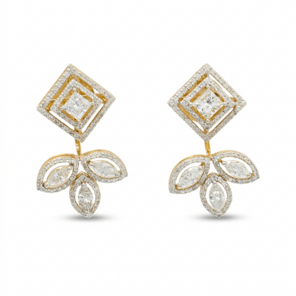 Geometric Leaf Halo Diamond Studs