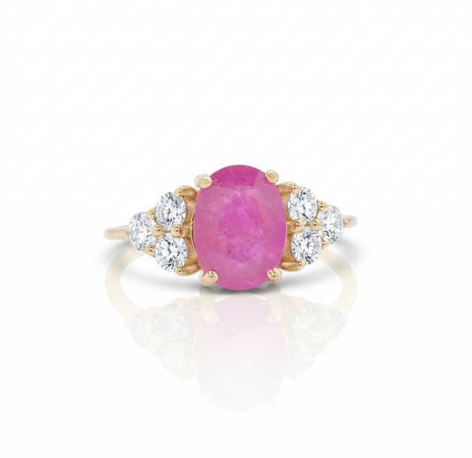 Oval Ruby Cluster Diamond Ring
