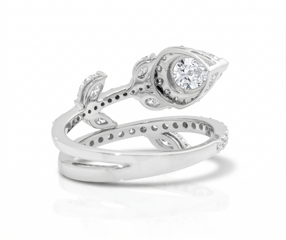 Pear Natural Diamond Leaf Ring - Nature-Inspired Statement