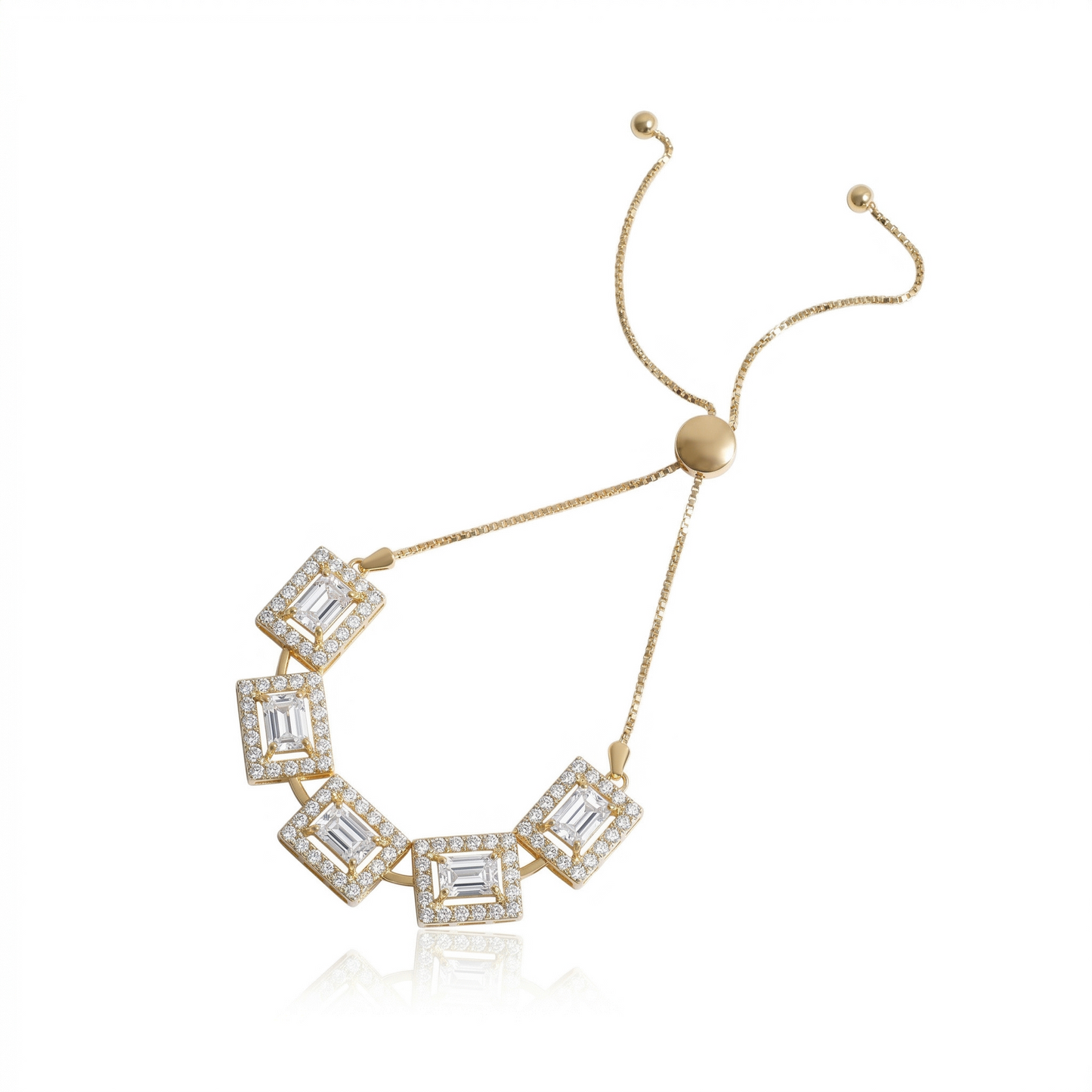 Emerald Cut Halo Natural Diamond Bolo Bracelet