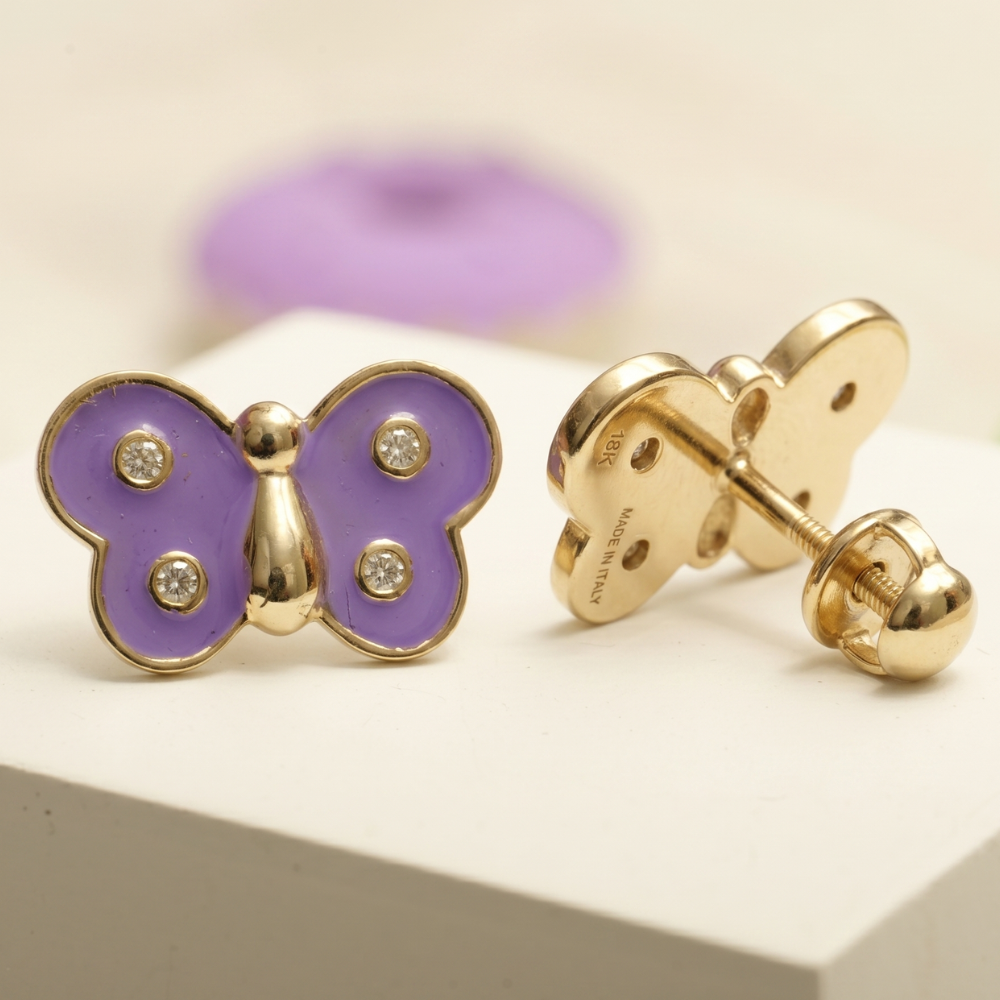 Kids Butterfly Diamond Stud Earrings