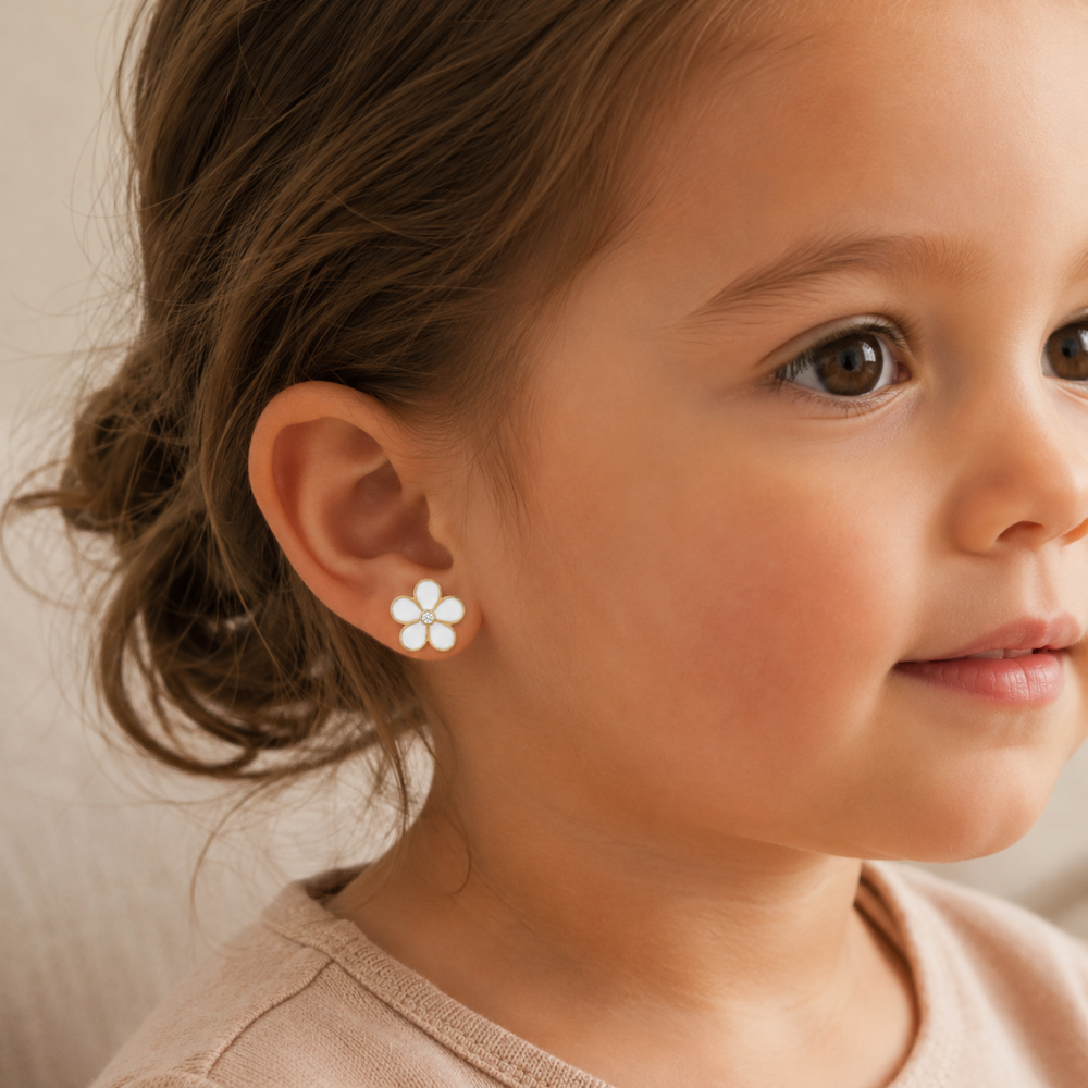 Kids Enameled Flower Diamond Earrings