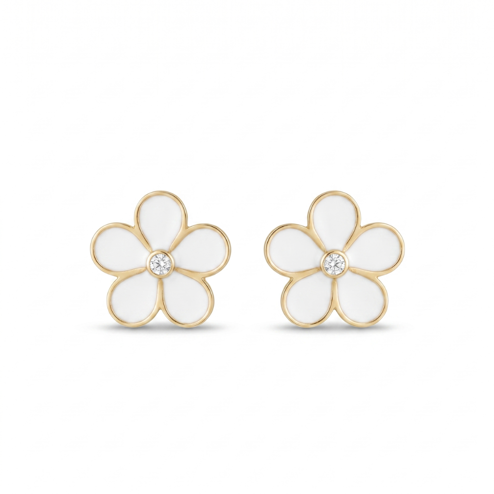 Kids Enameled Flower Diamond Earrings