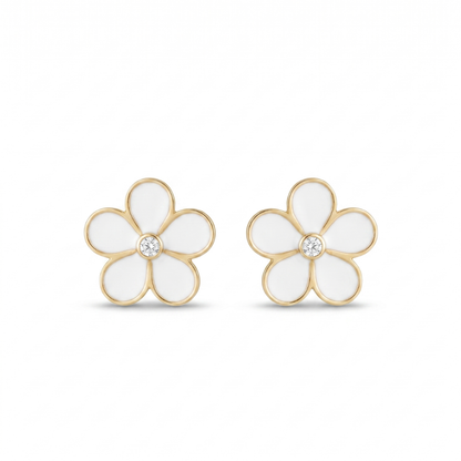 Kids Enameled Flower Diamond Earrings