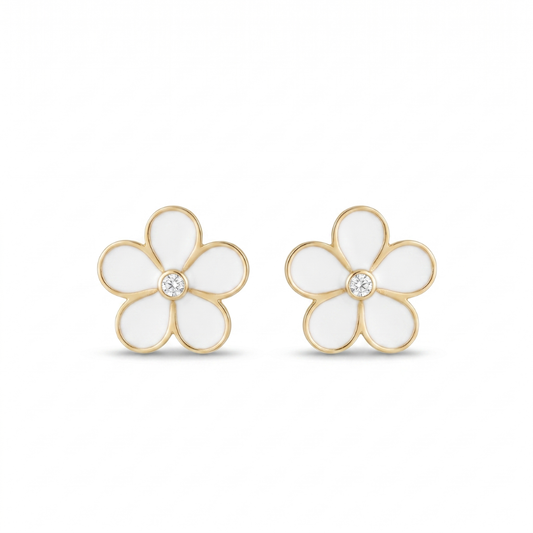 Kids Enameled Flower Diamond Earrings