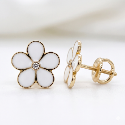 Kids Enameled Flower Diamond Earrings