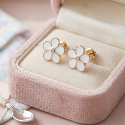 Kids Enameled Flower Diamond Earrings