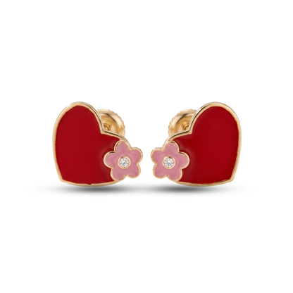 Teenager Floral Heart Diamond Stud Earrings