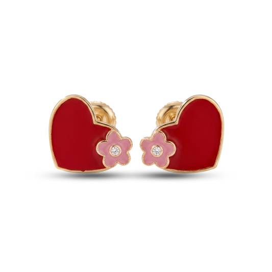 Teenager Floral Heart Diamond Stud Earrings