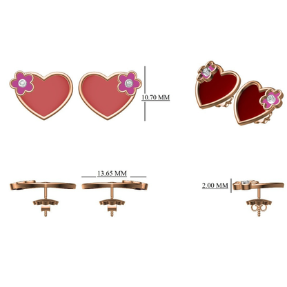 Teenager Floral Heart Diamond Stud Earrings