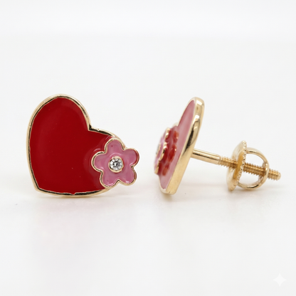 Teenager Floral Heart Diamond Stud Earrings