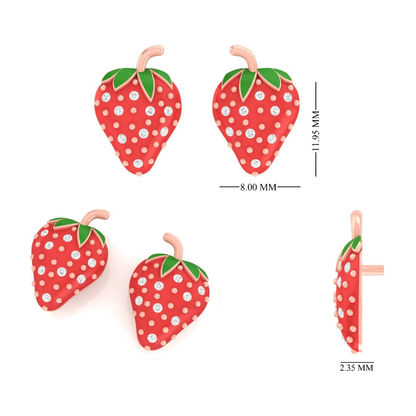 Kids Strawberry Diamond Stud Earrings