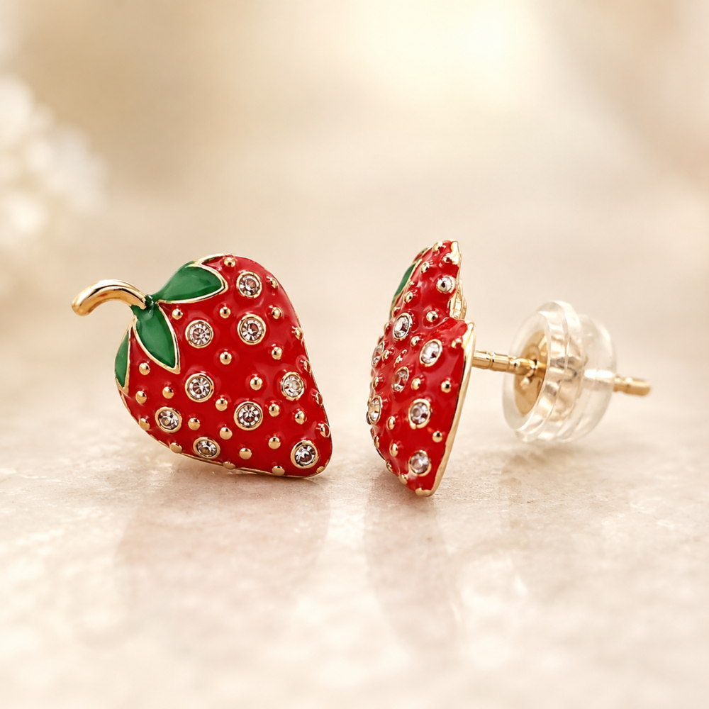 Kids Strawberry Diamond Stud Earrings