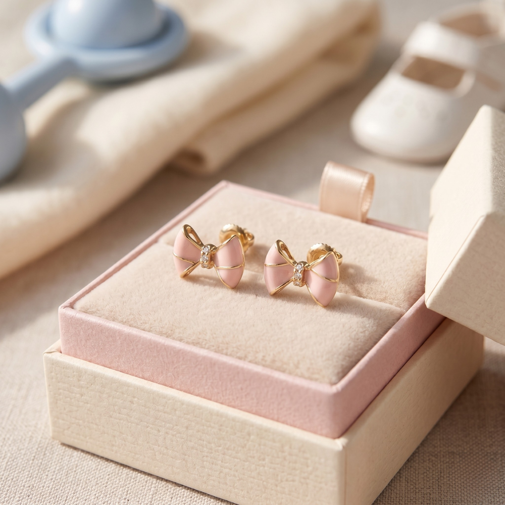 Kids Bow Diamond Stud Earrings