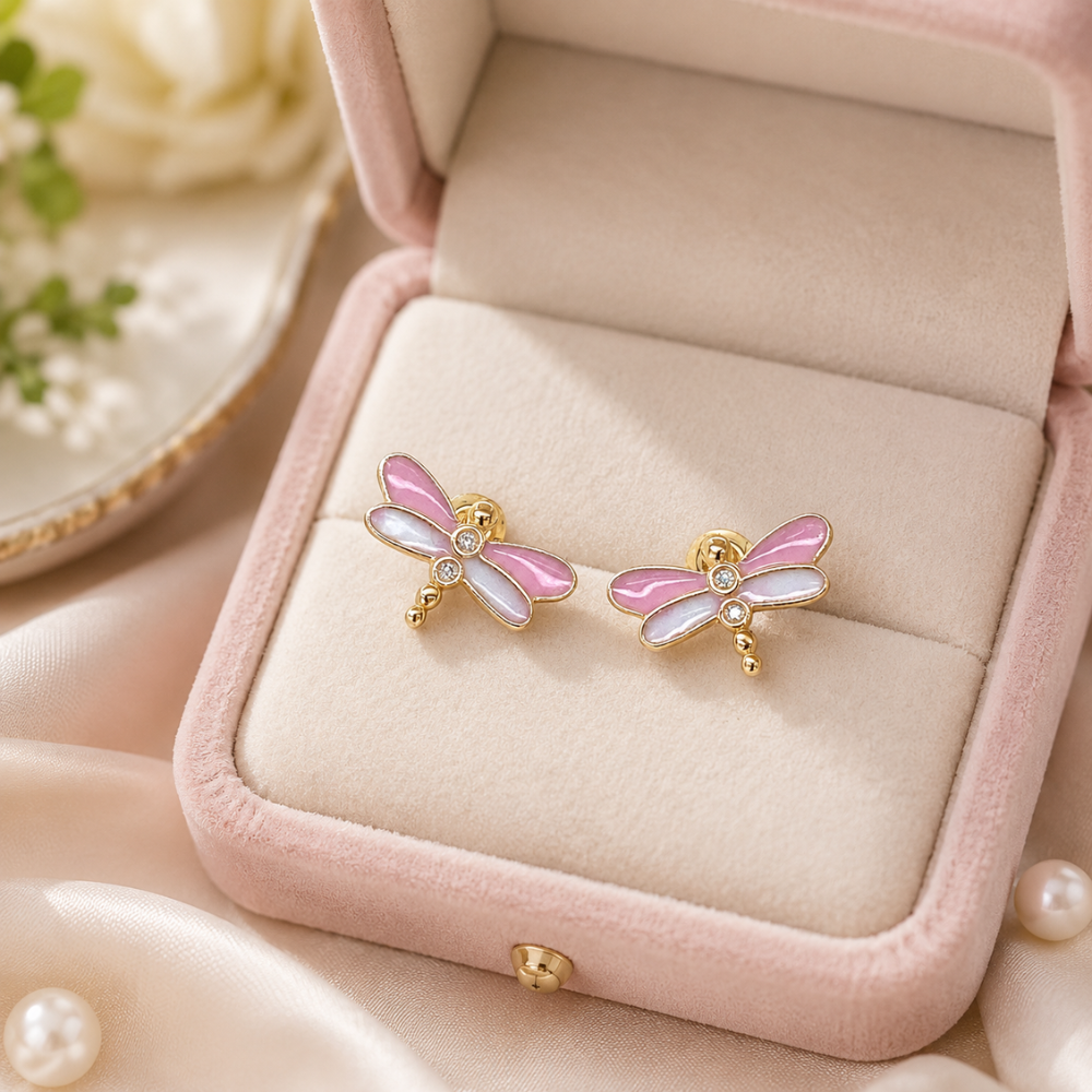 Kids Dragonfly Diamond Stud Earrings