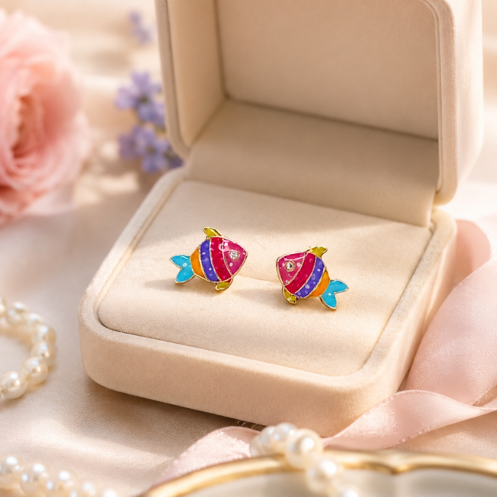 Kids Fish Diamond Stud Earrings
