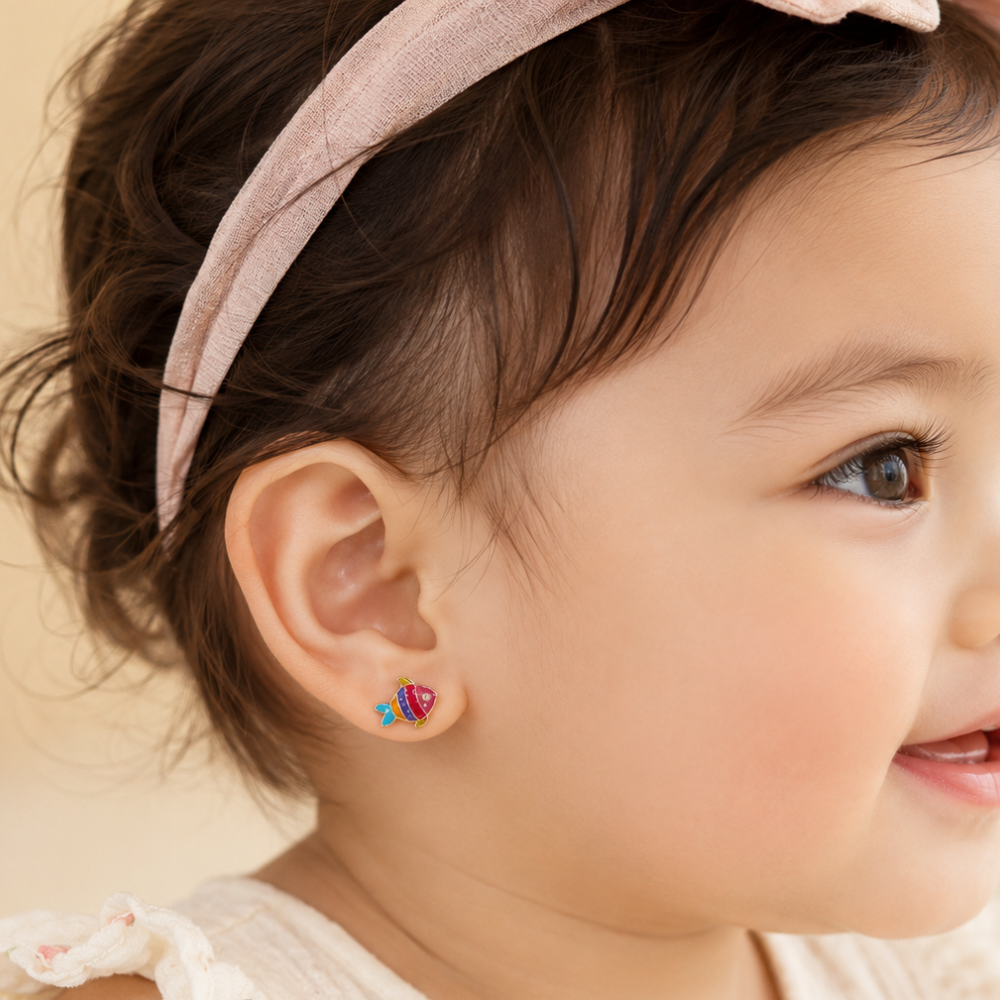 Kids Fish Diamond Stud Earrings