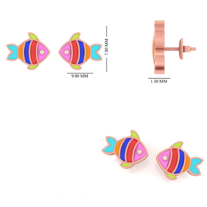 Kids Fish Diamond Stud Earrings