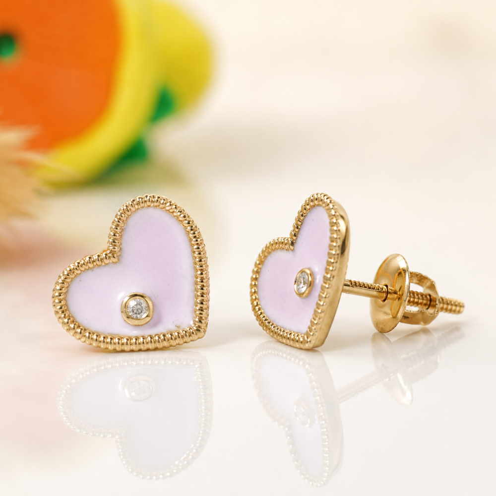 Heart Diamond Kids Stud Earrings